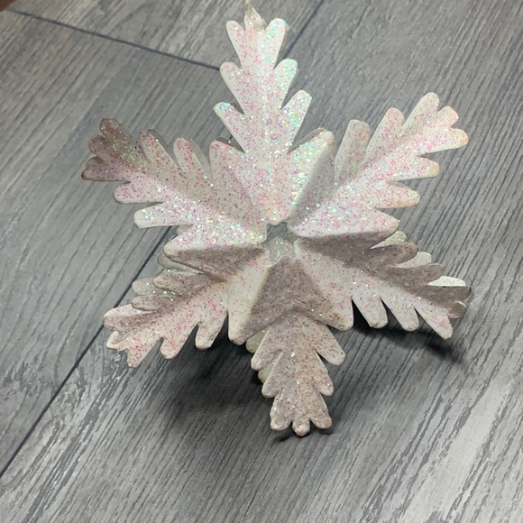 White snowflake Ornament, pink purple glitter shine sparkle, holiday decorations - Picture 7 of 15